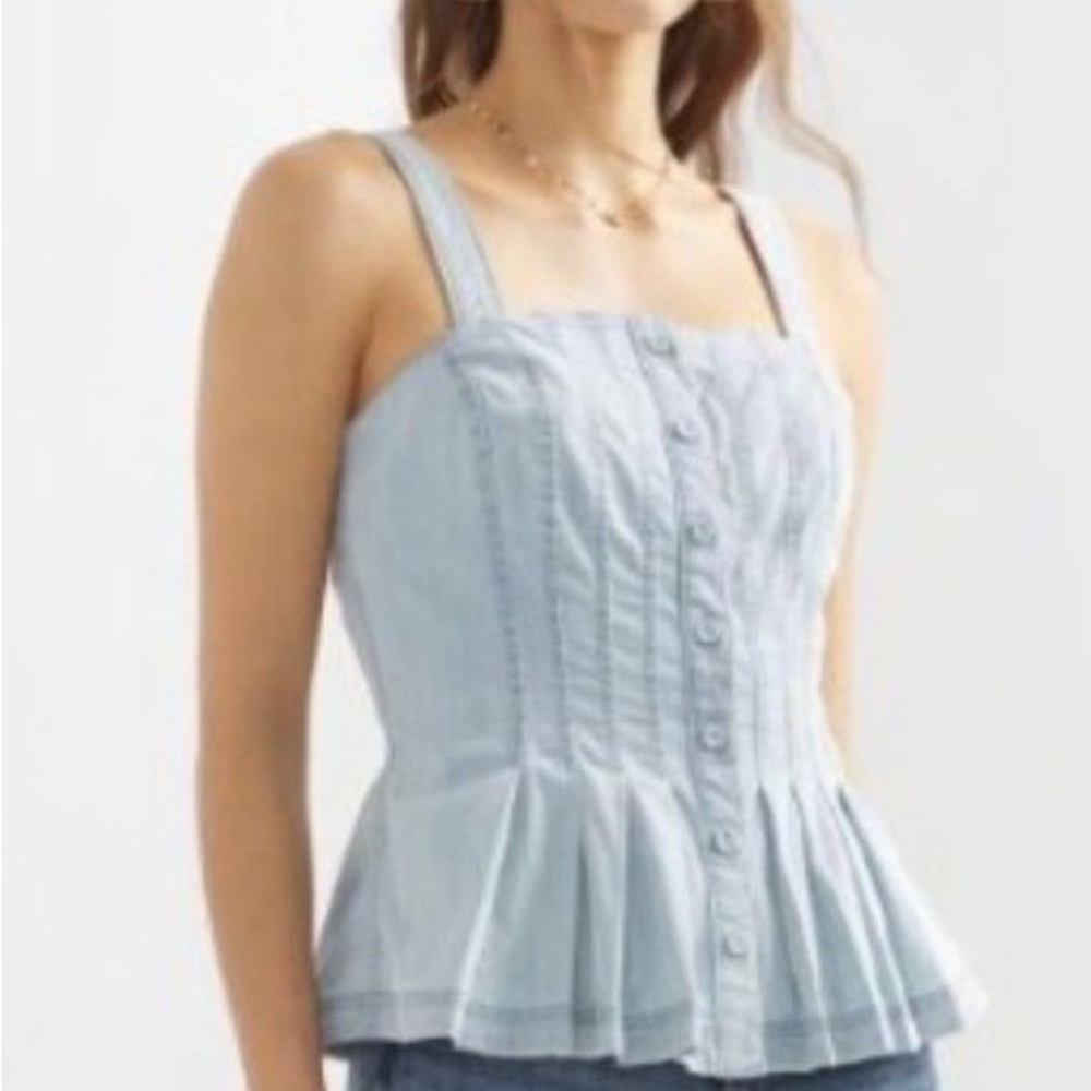 Chambray denim peplum button down top